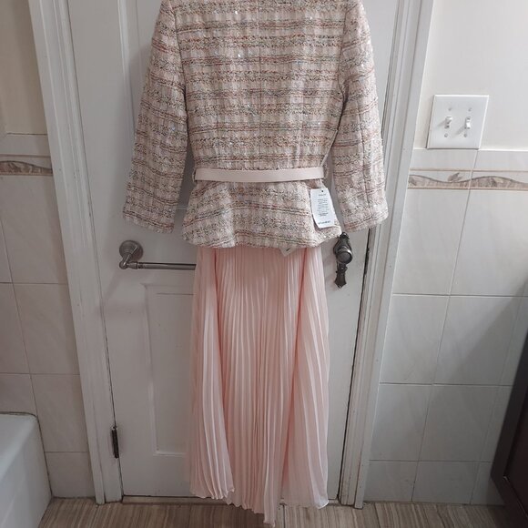 SELF-PORTRAIT Pink Sequin Boucle Midi Pleated Dress - Picture 6 of 14